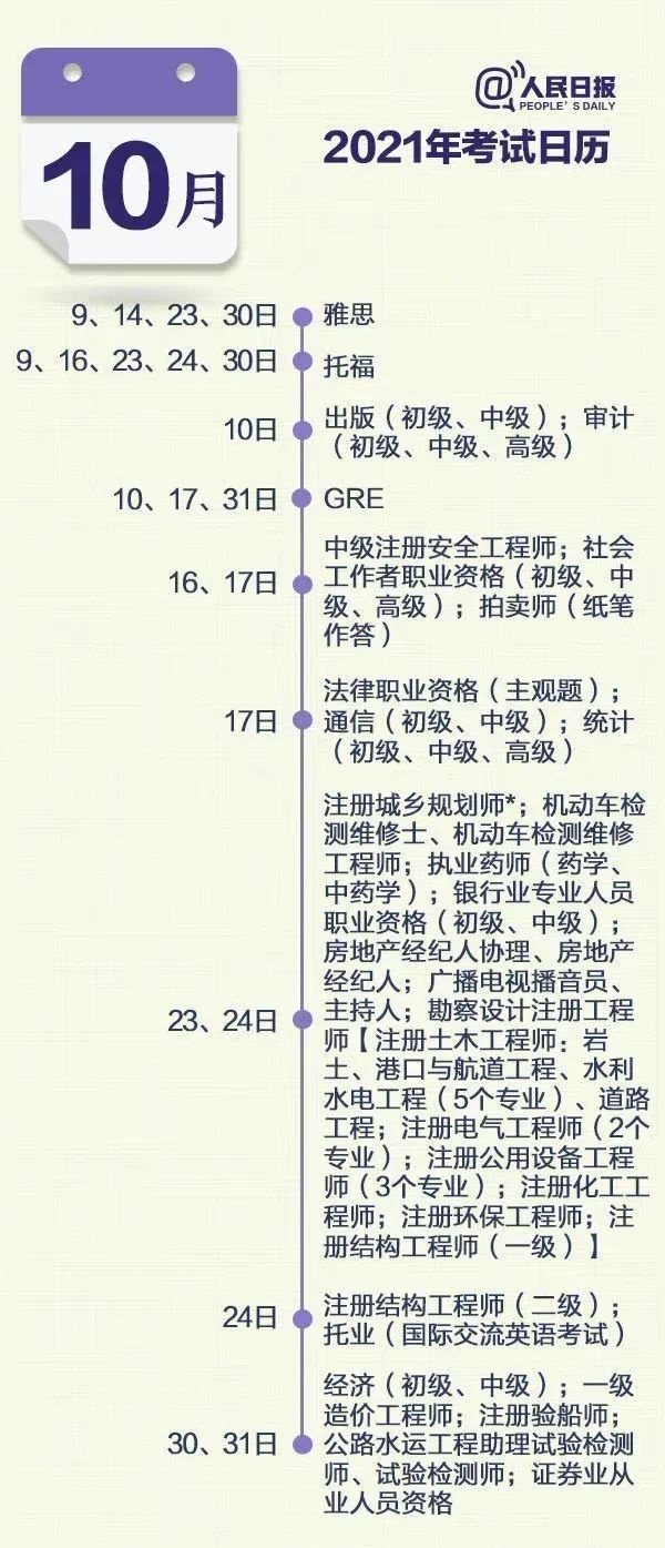 汇总:9~12月重要考试考证时间表！码住插图(1)